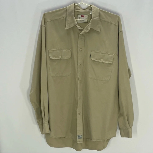 VTG Levi’s Button Down Long Sleeve Tan Shirt - Picture 1 of 7